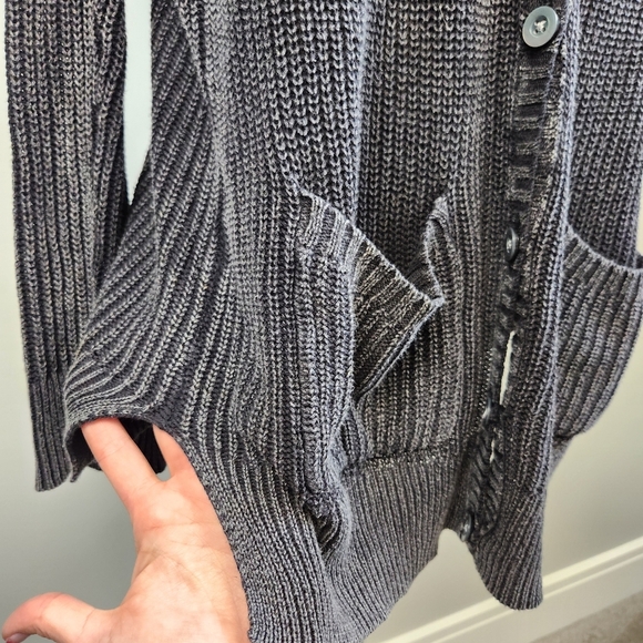 Y2K Charcoal Crochet Knit Cardigan Sweater Whimsigoth Dark Fairy Size M Witchy - Picture 4 of 16